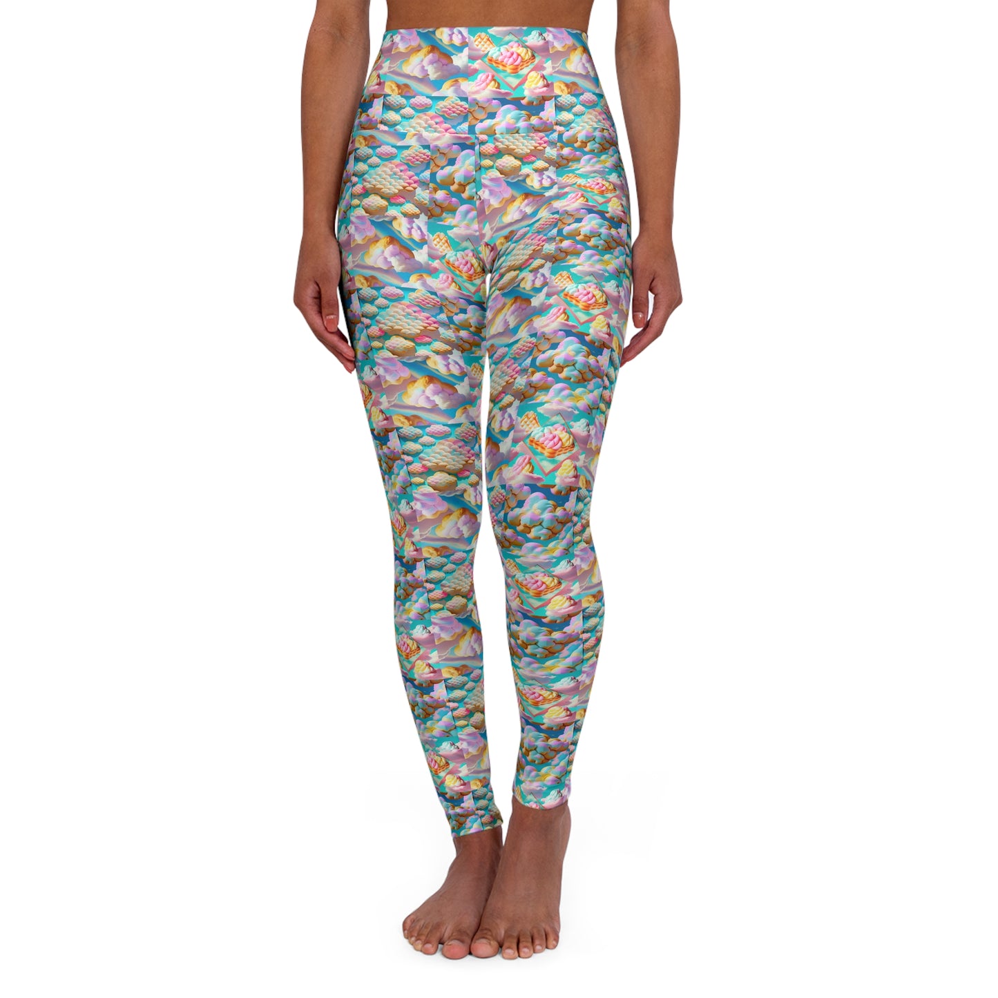 High Waisted Yoga Leggings “Pastry Clouds” All Over Print (AOP)