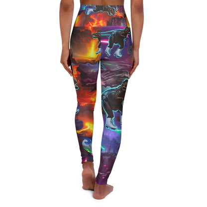 High Waisted Yoga Leggings "Ice Skating T-Rex"