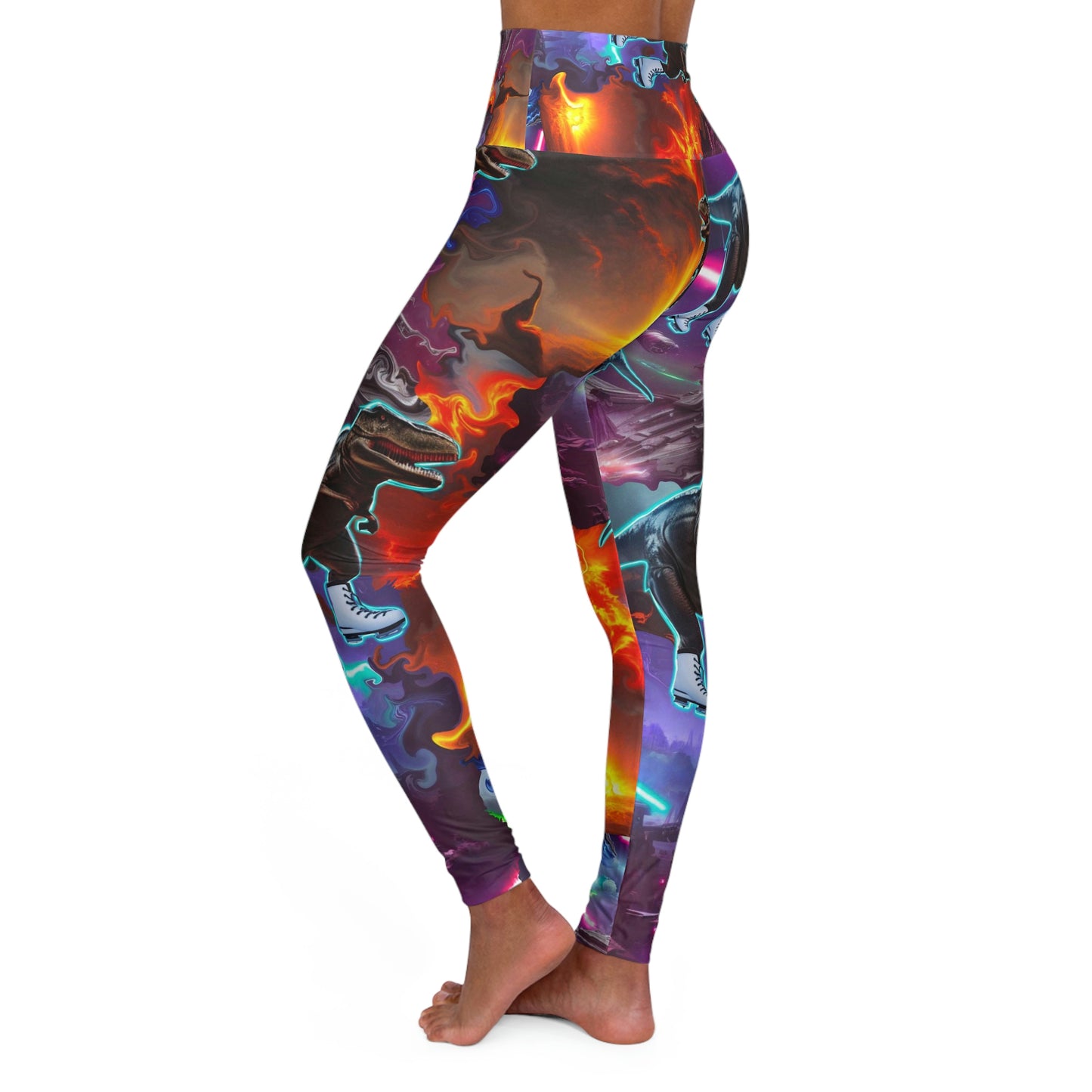 High Waisted Yoga Leggings "Ice Skating T-Rex"