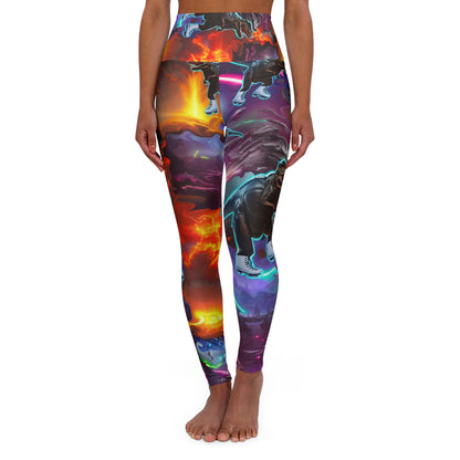 High Waisted Yoga Leggings "Ice Skating T-Rex"