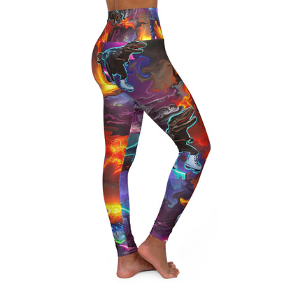 High Waisted Yoga Leggings "Ice Skating T-Rex"